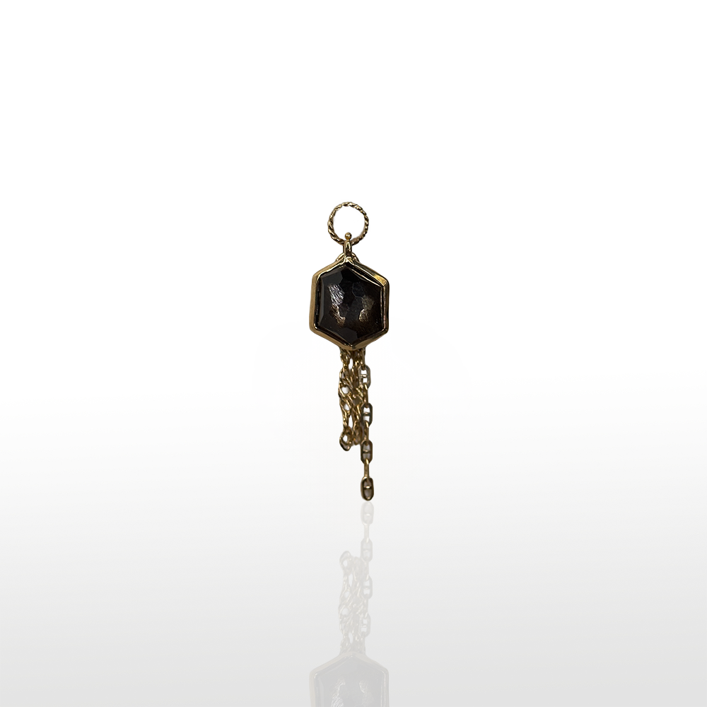 Image of Limited - Dome Hexagon Charm + Draped Tassel Chains - Black Labradorite